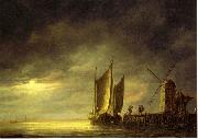 Aelbert Cuyp Fishing boats by moonlight. oil painting artist